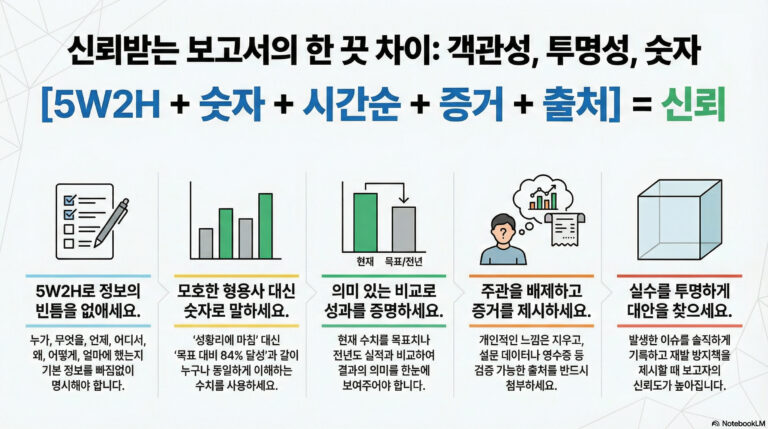 5. 신뢰받는 보고서의 한 끗 차이: “객관적으로, 투명하게, 숫자로”