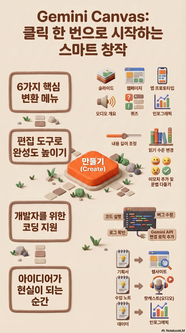 Gemini Canvas ‘만들기(Create)’ 기능