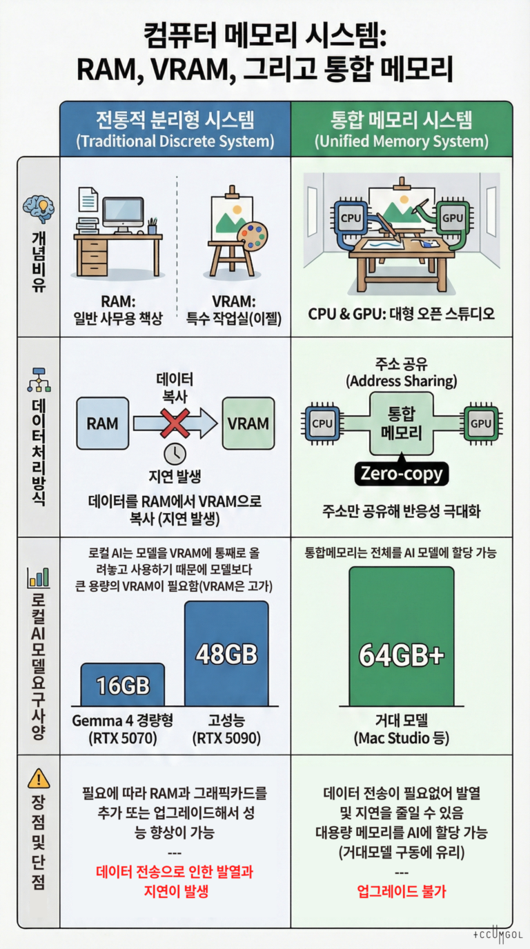 컴퓨터 메모리 시스템 가이드 – RAM, VRAM, 통합메모리
