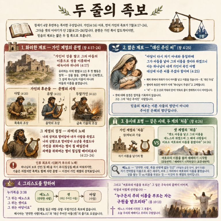 믿음의 계보 2회 — 셋과 에노스: 문명을 세운 계열과 이름을 부른 계열