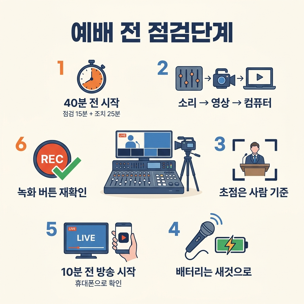 6. 예배 40분 전, 이 순서대로 점검하세요
